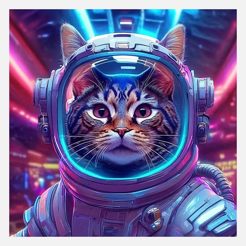 01 Chat astronaute dans la salle des néons
