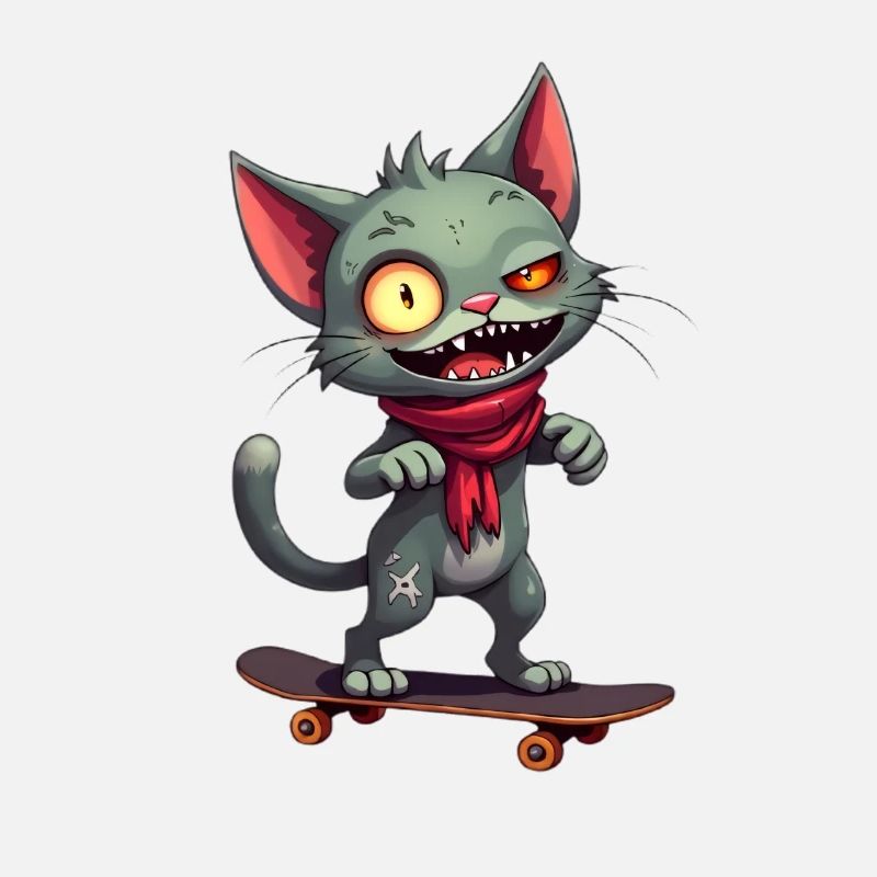 Gruselige Skateboard-Katze