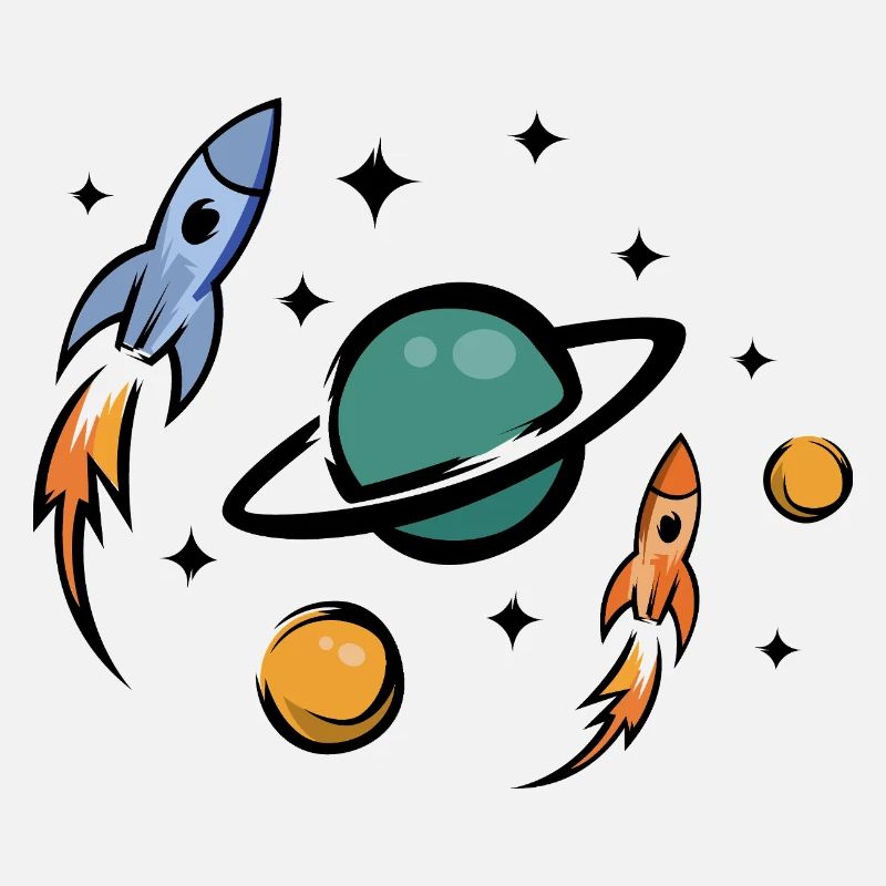 Retro Future Rockets & Planets Collage