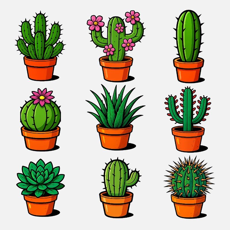 Divers cactus dans des pots en terre cuite