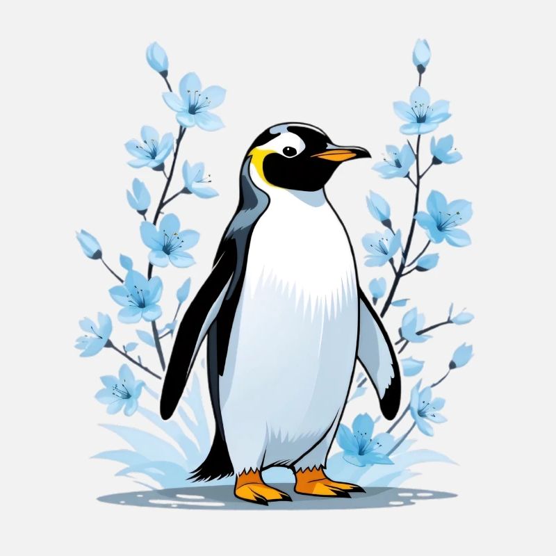 Niedlicher Pinguin mit Blaublumen