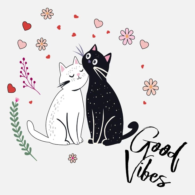 Chats joueurs avec des cœurs et des fleurs