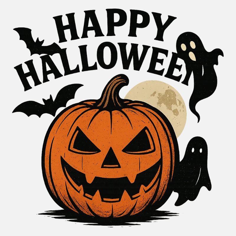 Motif de citrouille d’Halloween avec lune et créatures hantées