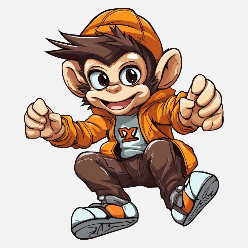Héros singe joyeux en sweat à capuche orange