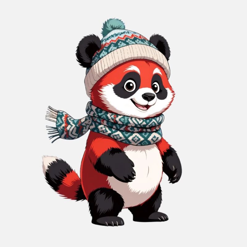 Winterpanda mit Mütze und Schal