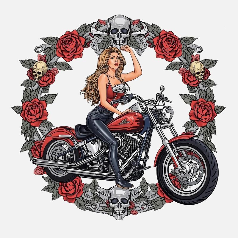 Motorradheldin im Rosenkranz