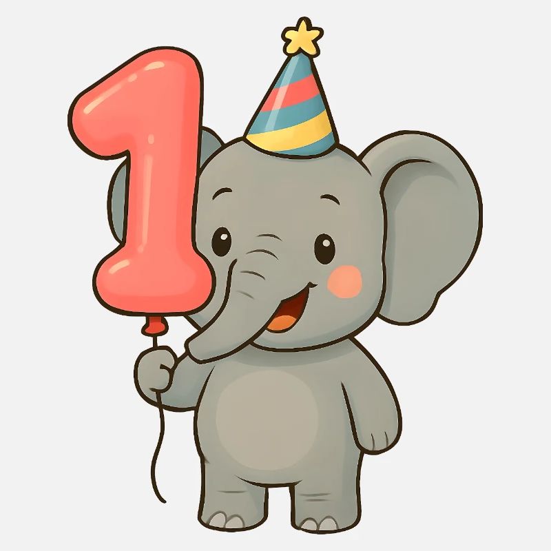Elefant mit Luftballon zum ersten Geburtstag