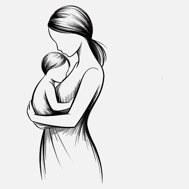 Silhouette mère-enfant en noir et blanc