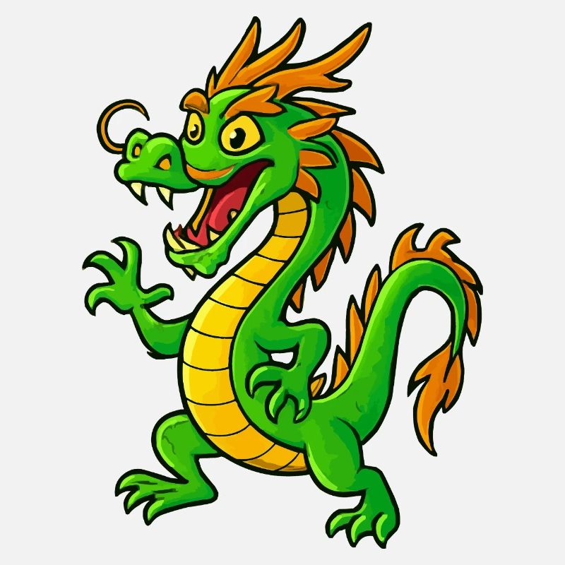 Dragon de dessin animé vert avec des pointes orange