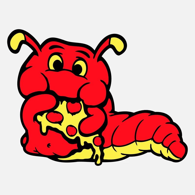 Chenille ver Happy Eating Pizza Salami Restauration rapide