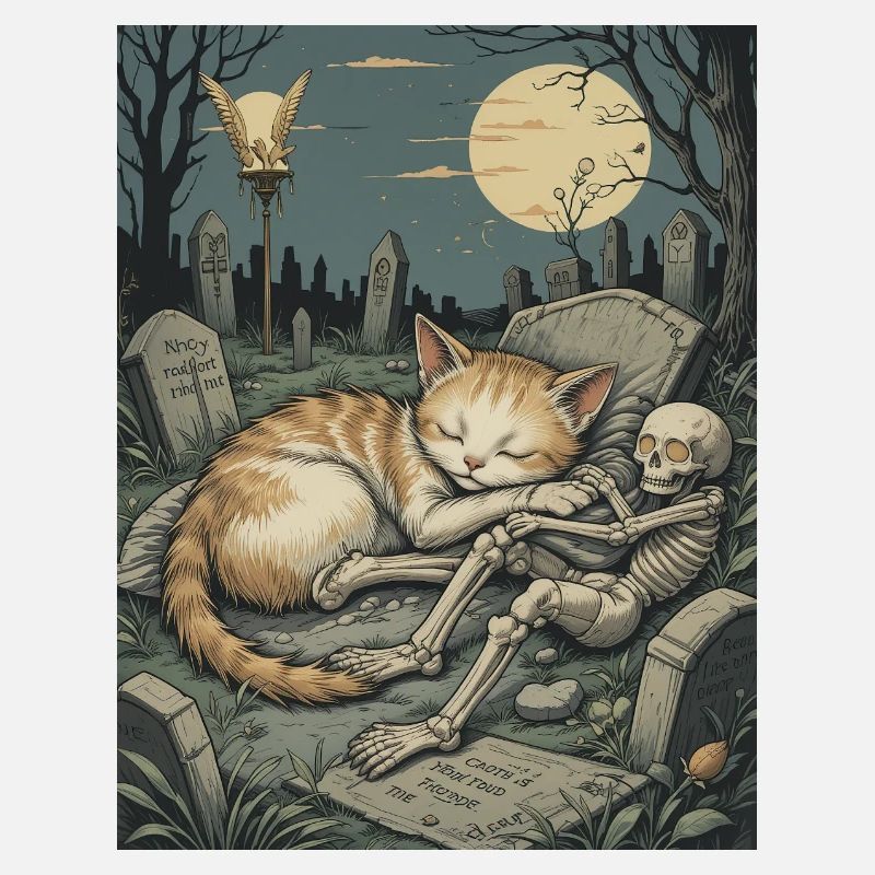 Chaton cimetière au clair de lune