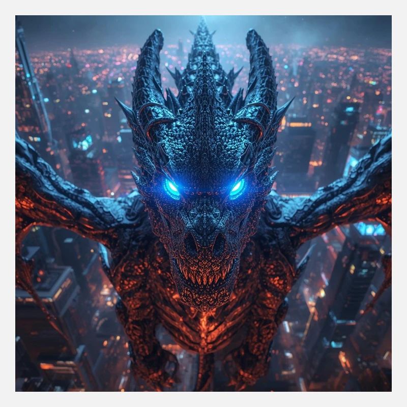 Neon Drache über Skyline