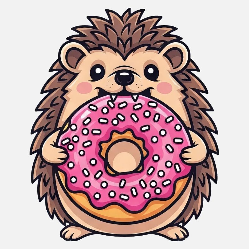 Cute Hedgehog with Donut Cartoon Dessert Sugar Candy