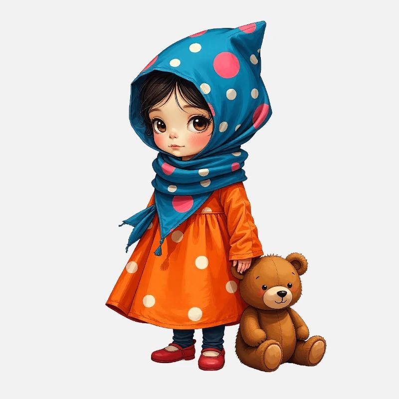 Fille à pois et ours