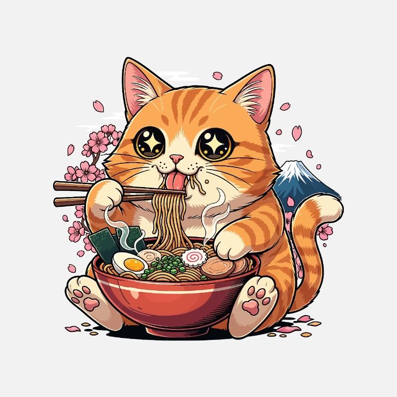 Chat ramen kawaii Mont Fuji