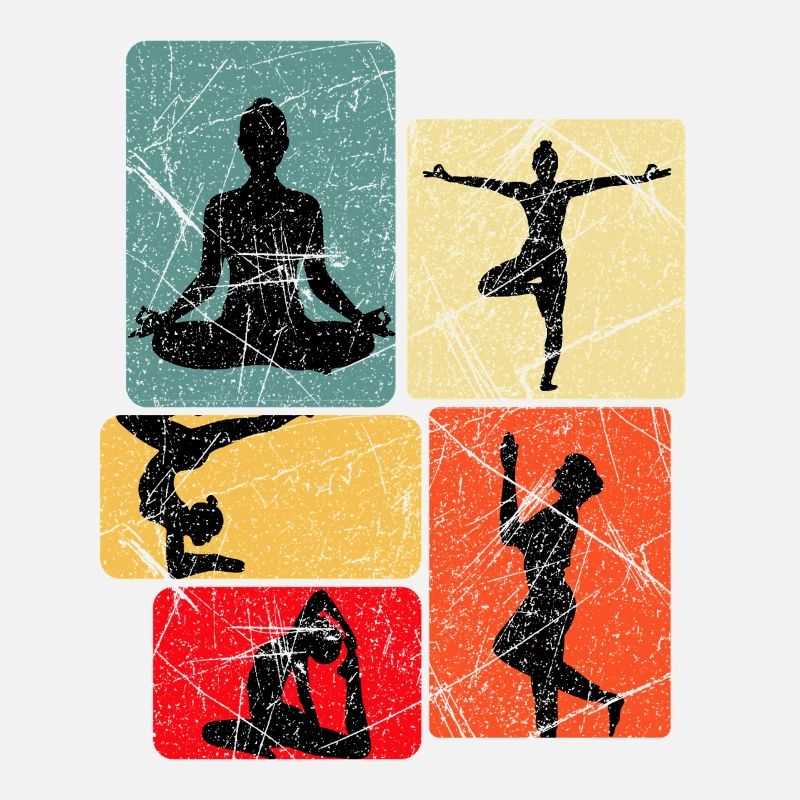 Silhouettes de yoga en blocs de couleur