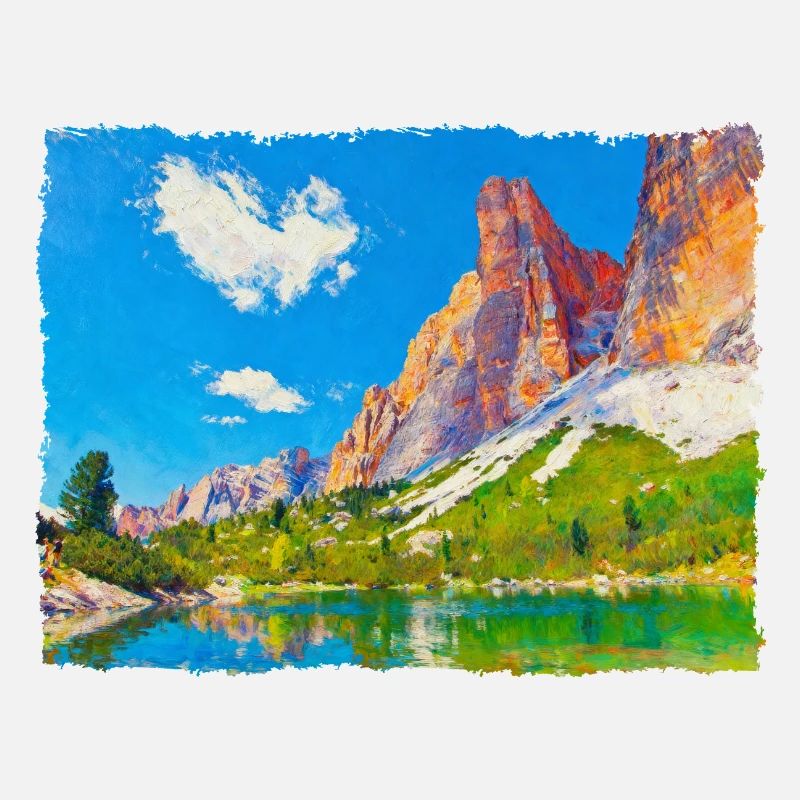 Lac dans les Dolomites avec effet peinture