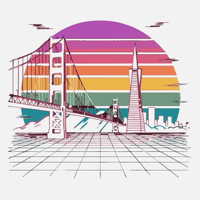 Rainbow Bridge Neon Skyline San Francisco