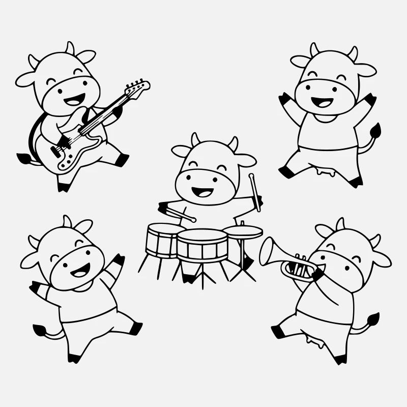 Comique de fête musicale du groupe de vaches mignonnes