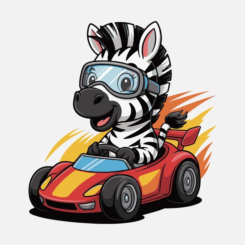 Zebra racing kart with safety goggles