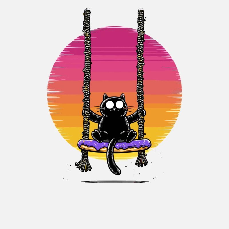 Coucher de soleil du chat sur la balançoire