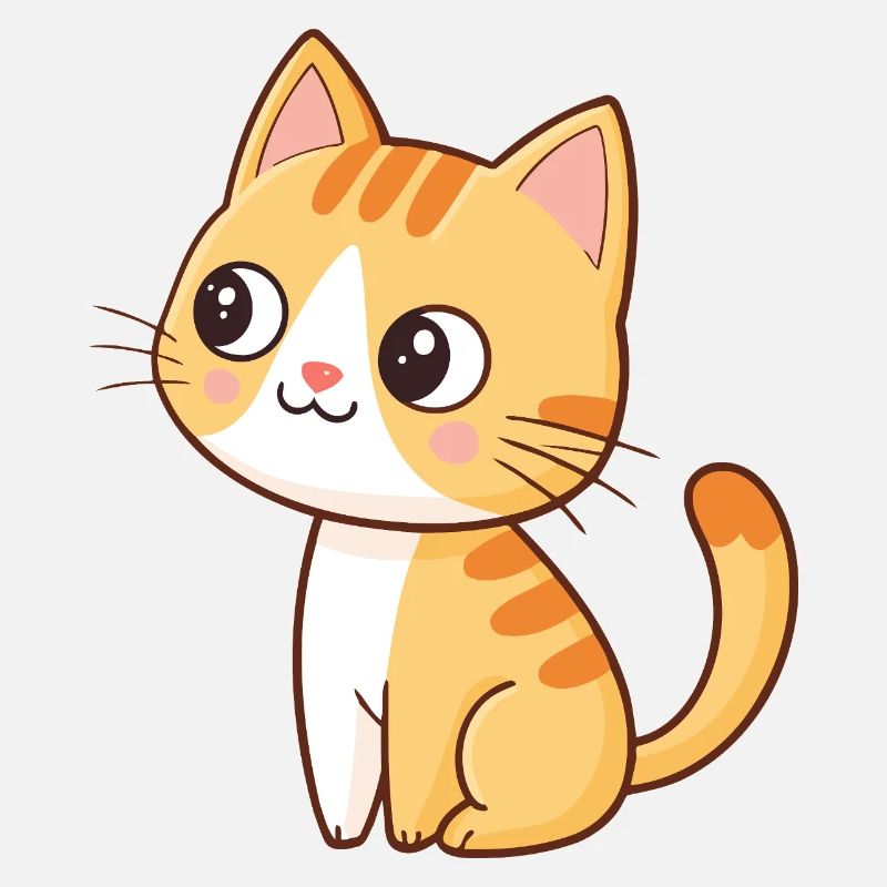 Kawaii-Orange-Kätzchen sitzt mit einem schelmischen Lächeln da