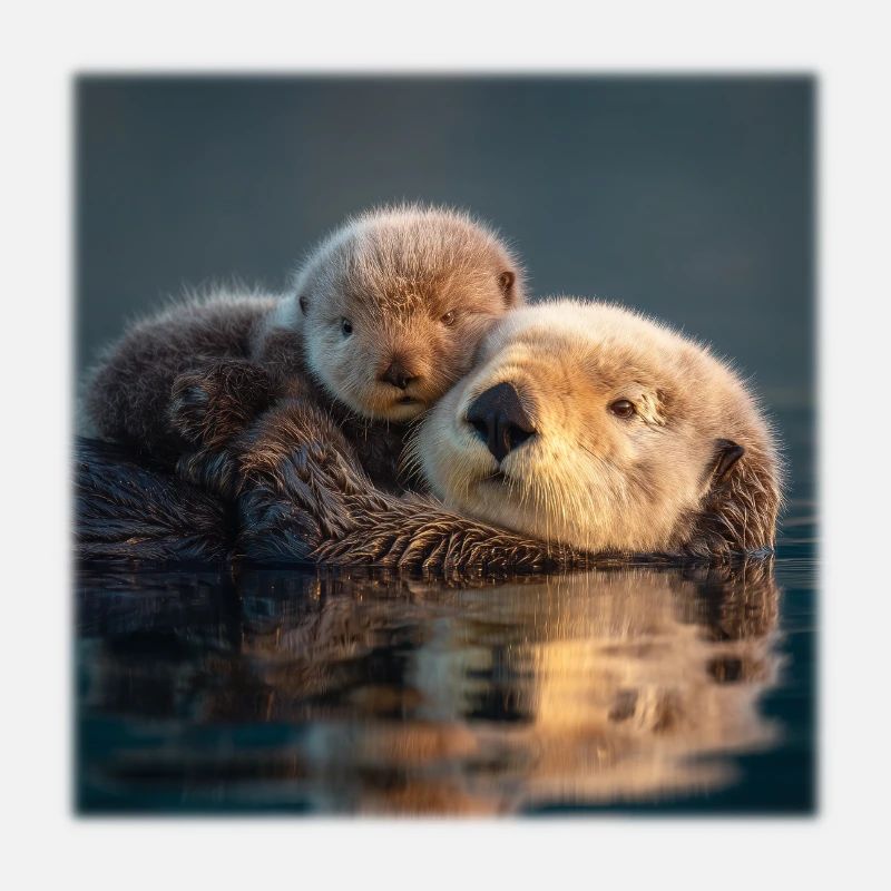 Otter-Liebe Mutter und Baby auf dem Wasser