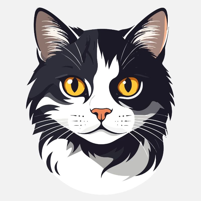 Graphique tête de chat noire et blanche, yeux dorés mignons de chat