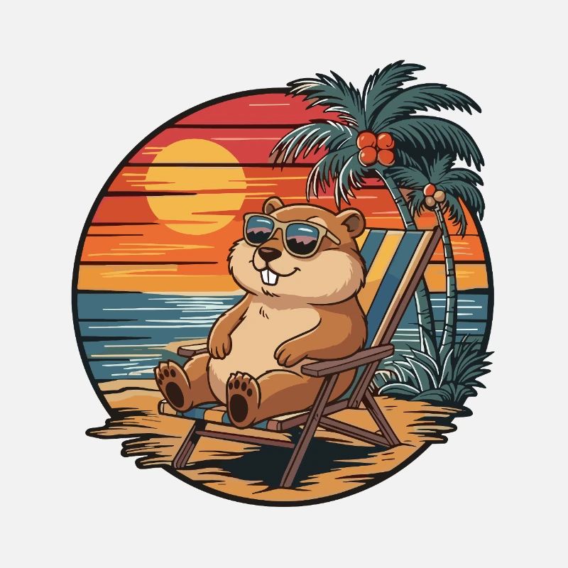 Funny Gopher on Beach Summer Vacation Sunset