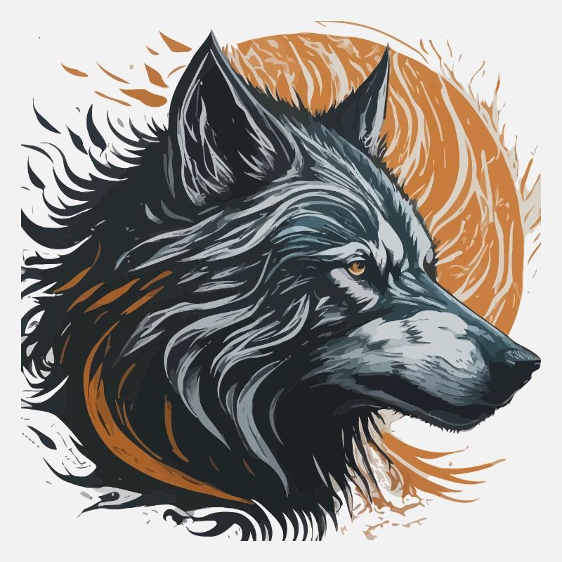 Schwarzer Wolf unter dem goldenen Mond