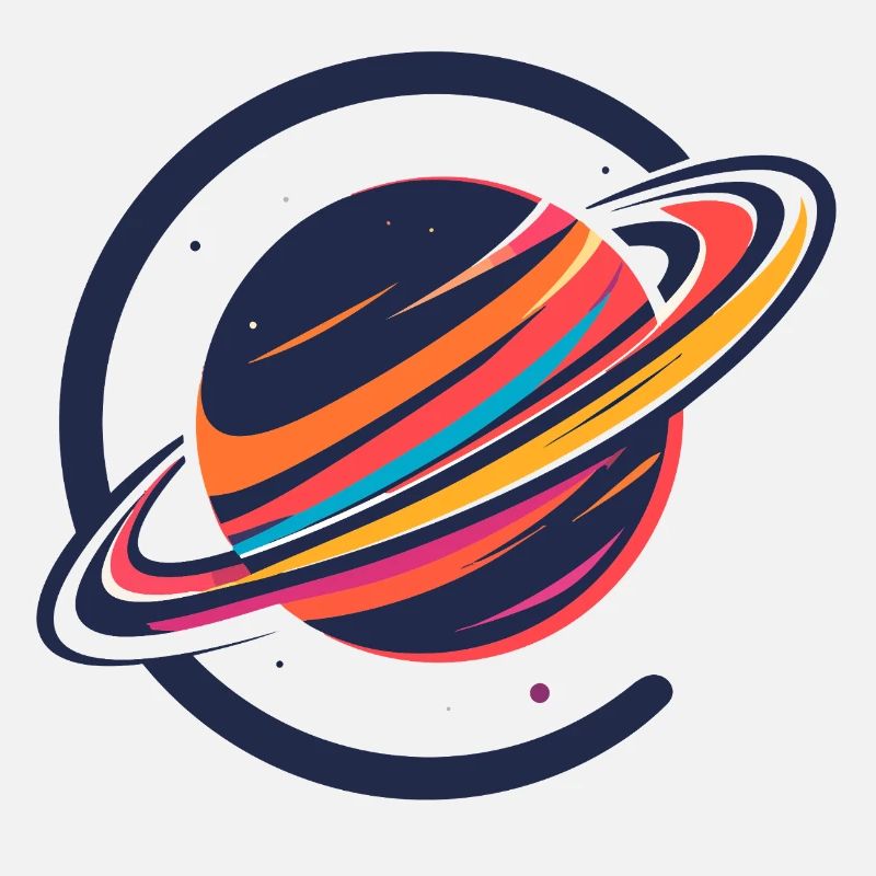 Colorful Planet with Rings Outer Space Motif