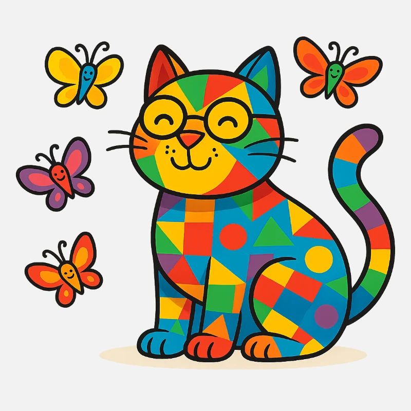 Chat patchwork aux papillons colorés