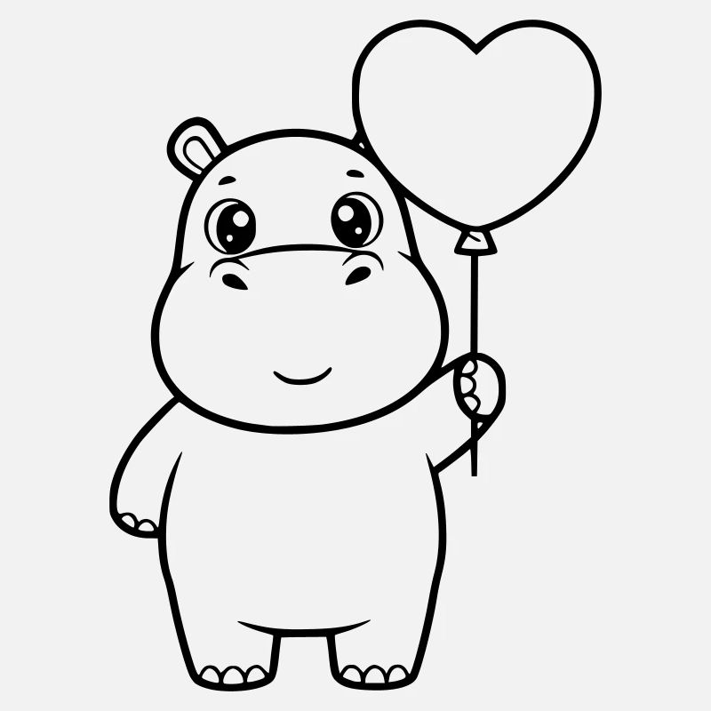 Silhouette en forme de ballon en forme de cœur d’hippopotame mignonne