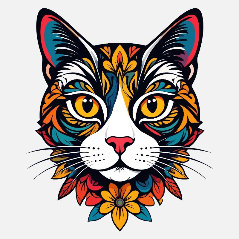 Tête de chat colorée avec motif de chat à motifs floraux