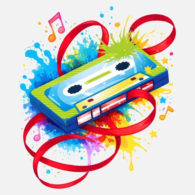 Cassette musicale colorée – graffiti rétro