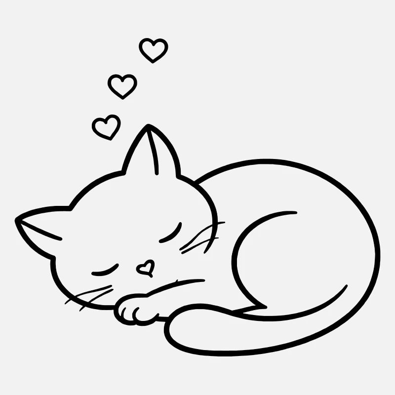 Chat endormi au cœur | Dessin de traits d’amour mignons
