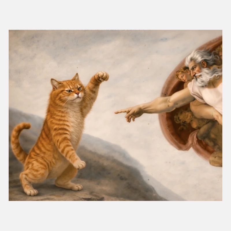 Mème de création du Dieu Chat parodie drôle de Michel-Ange
