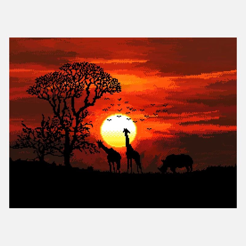 Retro Pixel Art African Savannah Sunset