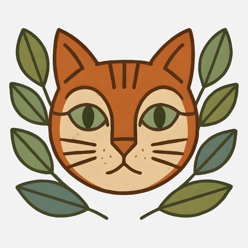 Katzenportrait im Blattkranz