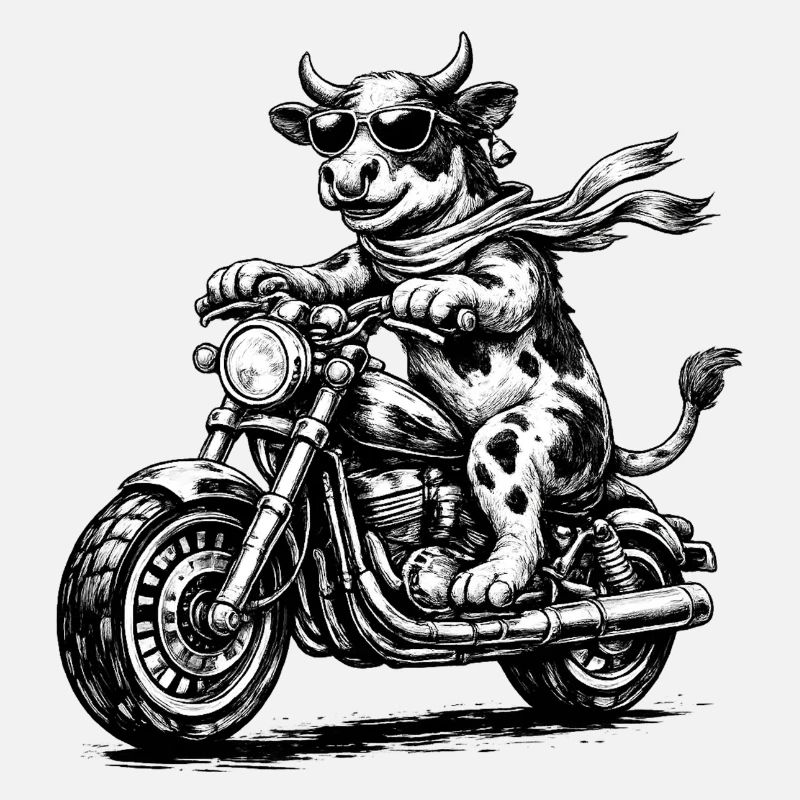 Cow Biker on Motorcycle
