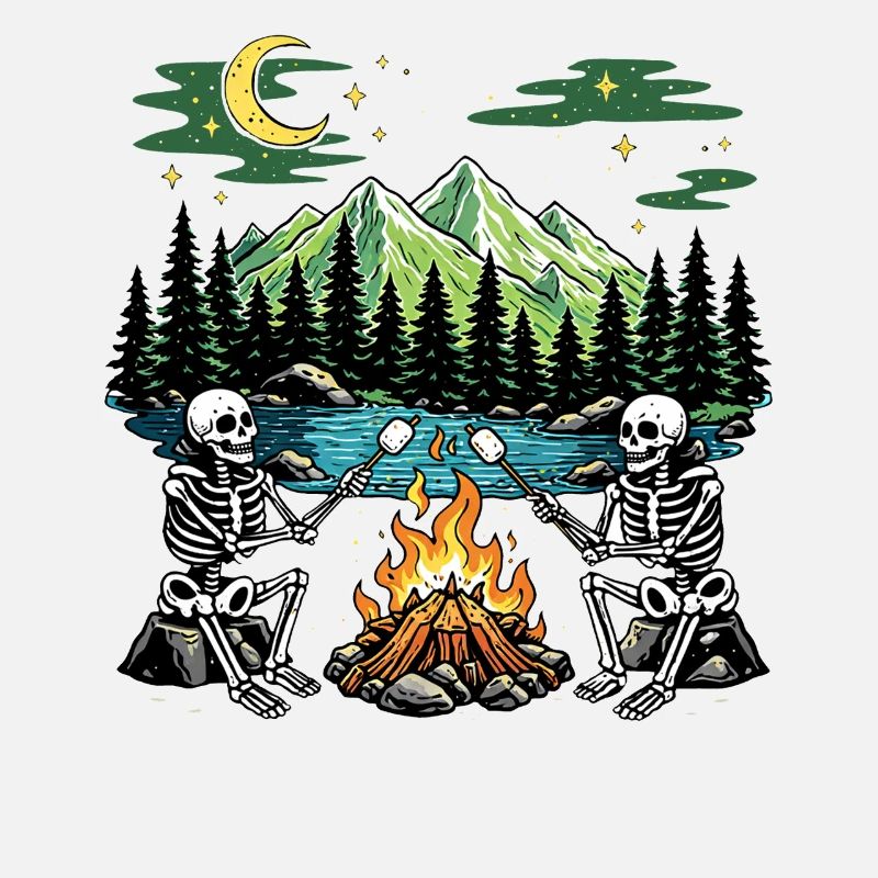 Camp de camping nocturne Marshmallow au feu de camp Skeleton