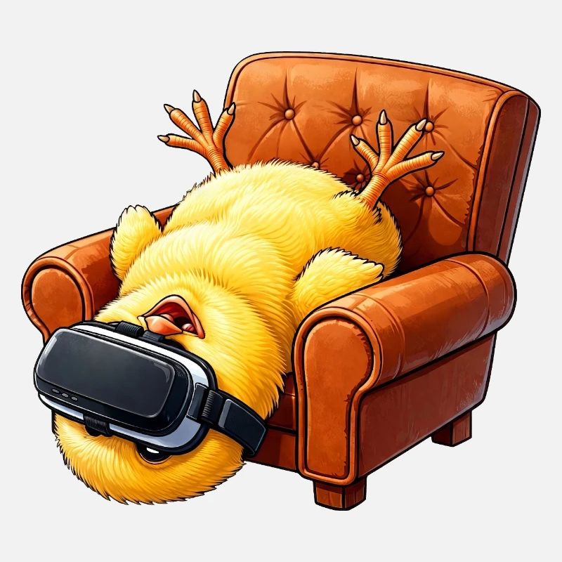 Chick with VR glasses in armchair