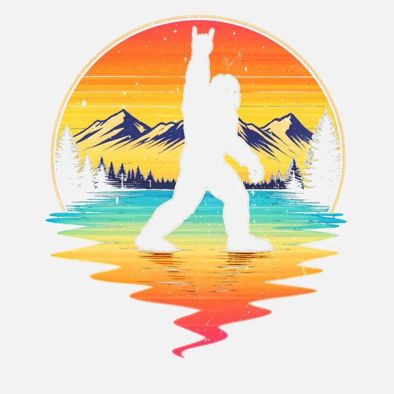 Bigfoot Rock On Shield Sasquatch Yeti Rétro