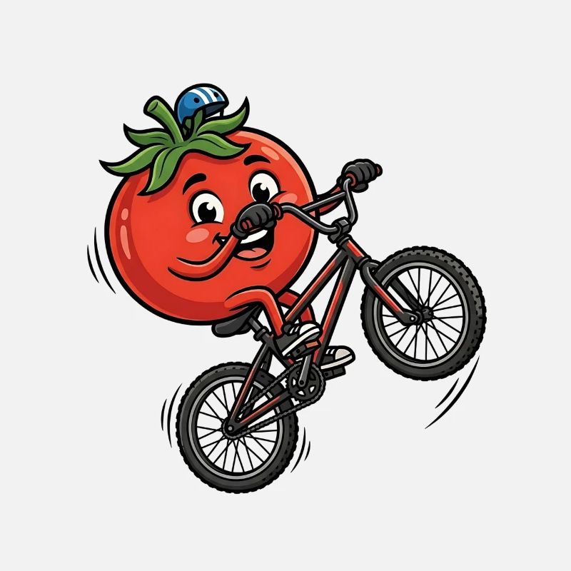 Dessin animé drôle de cyclisme à vélo à la tomate