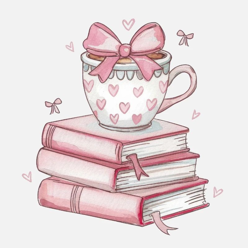 Herz Tasse und Bücherstapel