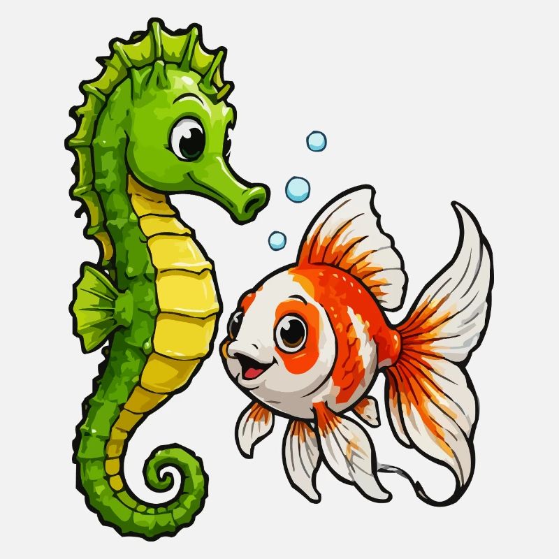 Unterwasserfreunde Seepferdchen Goldfisch