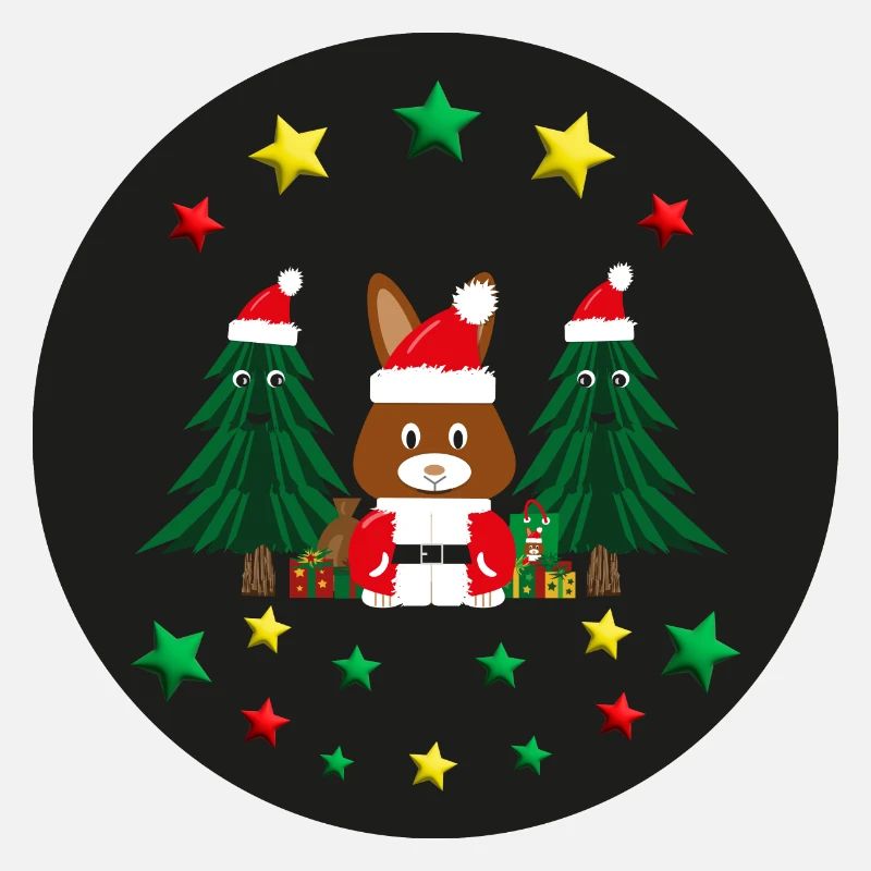 Nikolaus mit Weihnachtsbäumen und Sternen.