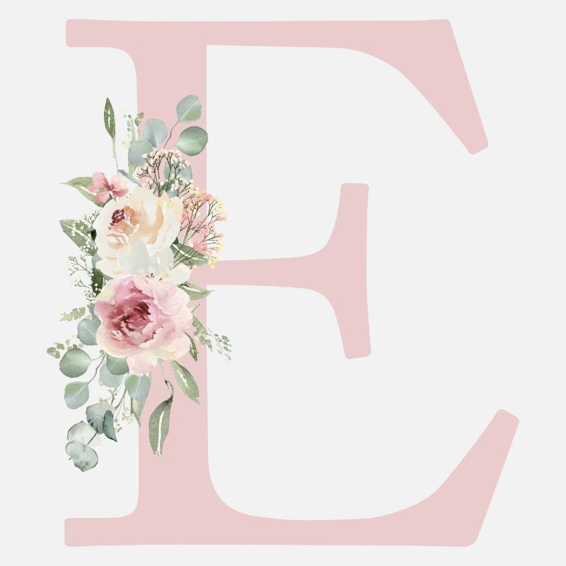 E| Monogramm | Eukalyptus-Pastell-Blumen-Blau