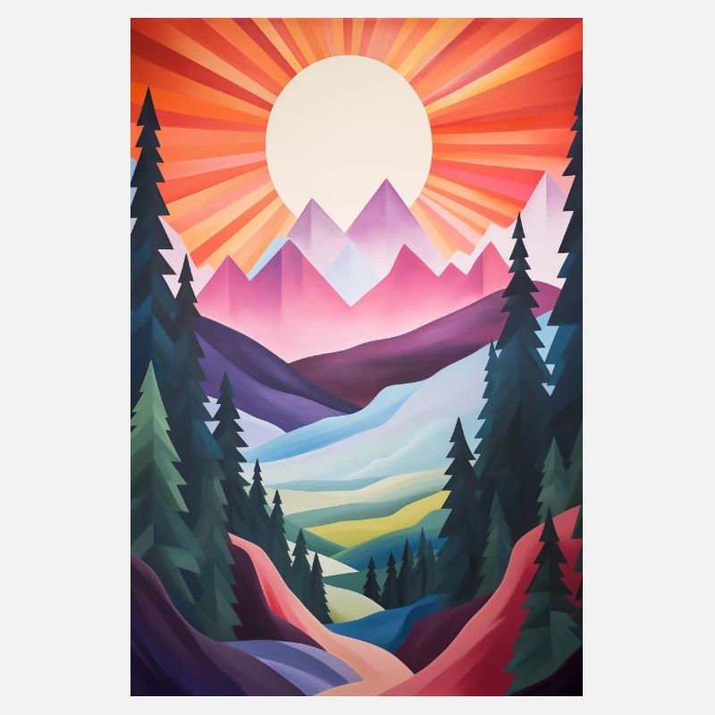 Paysage de Montagne avec coucher de soleil