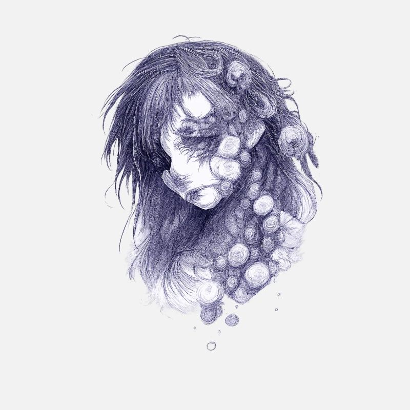 Tentakelporträt in Blau | Zombie-Mädchen